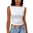 thumbnail image 6 of Lumtrix Tank Tops For Women Ribbed Boat Neck Slim Fitted Ruched Basic Sleeveless Shirts 2026 Summer Clothes White S, 6 of 6