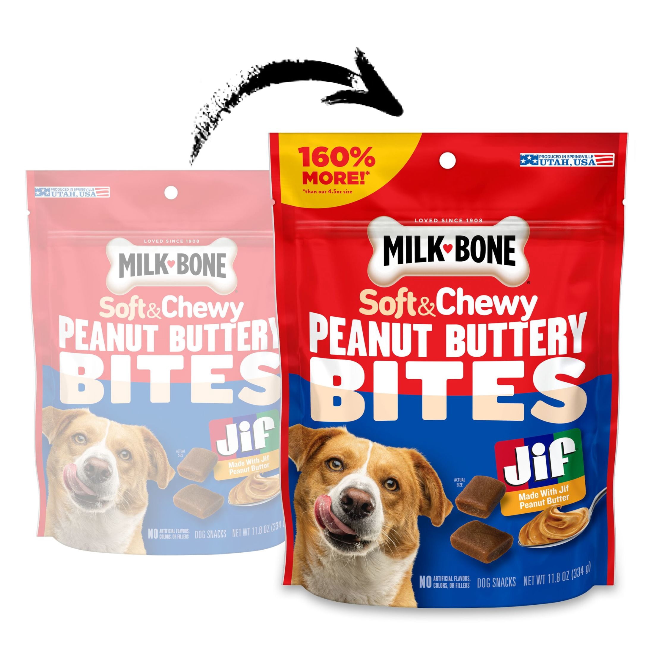 (2 pack) Milk Bone Peanut Buttery Bites Soft Dog Treats With Jif Peanut Butter, 11.8 oz Bag