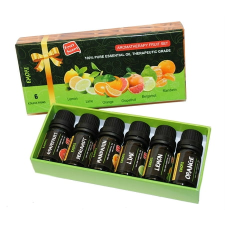 - 100% Pure Essential Oil Set 6 Bottles Fruit Scents 10ml Therapeutic Grade Set