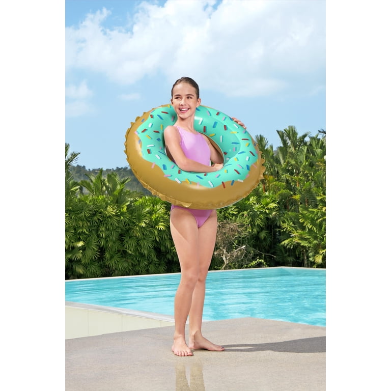 Sweet Donut Inflatable Swim Ring - 36 Inch (91 Cm) Pool Float, Colorful PVC Design With Repair Patch