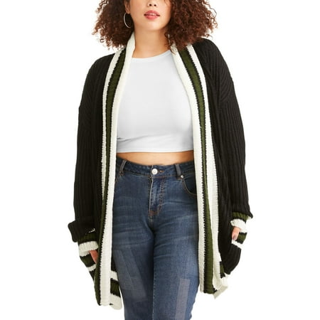 Juniors' Plus Relaxed Varsity Cardigan Sweater