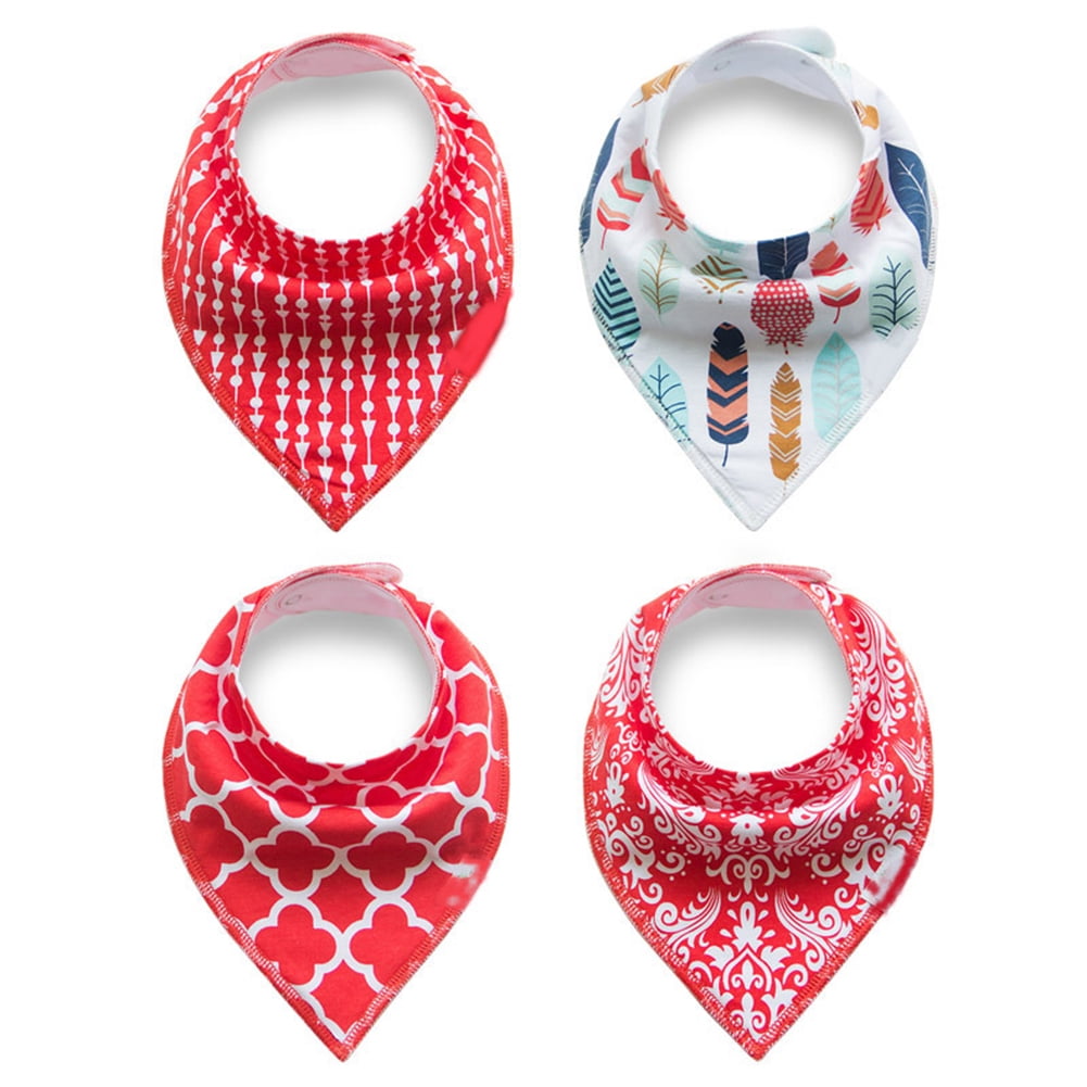 Unisex 4 Pcs Baby Cotton Bibs Double Layer Waterproof Triangular Bib for Drooling, Teething