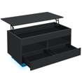 Hommpa Lift Top Coffee Table Rectangle LED Tea Table High Gloss with Open Shelf and Storage