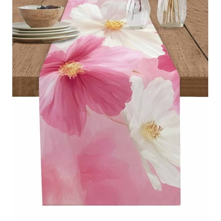 

Table Runner Dresser Scarf 13 x 60 Inch Pink Cosmos Spring Flower Daisy Retro Table Runners Non-Slip Heat Kitchen Dining Table Decor for Indoor Outdoor Home Party Decoration