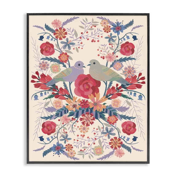 Stupell Industries Eclectic Soft Symmetrical Florals & Birds Black Framed Giclee Art, 11 x 14, by Verbrugge Watercolor