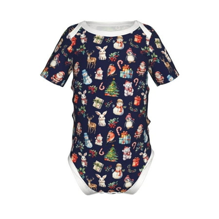 

Lukts Christmas Critters Delight Print Baby Short Sleeve Romper Onesie for Newborn Baby Boys and Girls-6 Months