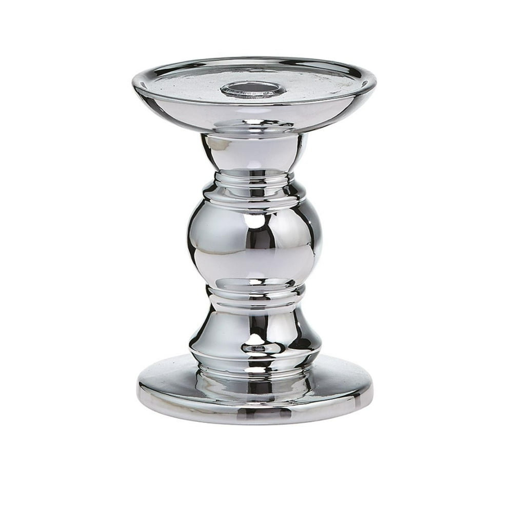 Pack of 4 Chrome Ceramic Decorative Finial Pedestal Pillar and Taper