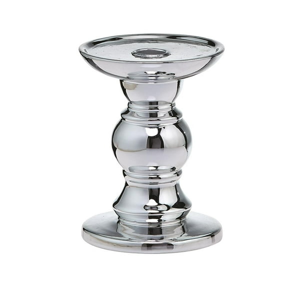 Pack of 4 Chrome Ceramic Decorative Finial Pedestal Pillar and Taper