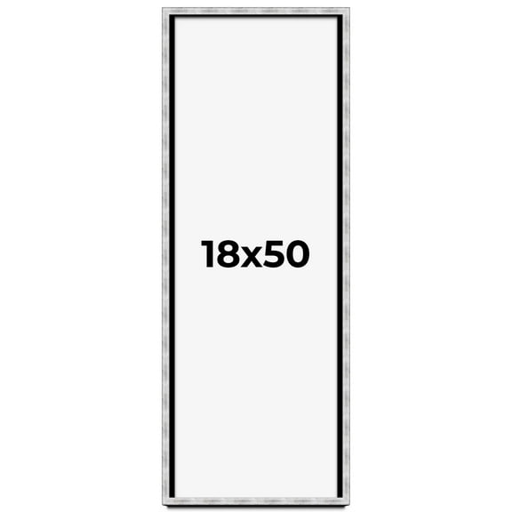 18x50 Frame Brushed Silver Solid Wood Picture Frame | 0.75 Inch Moulding Width | Rabbet Depth 0.75