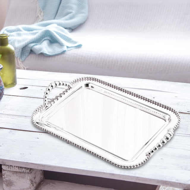 Bandeja para servir con asas, bandeja de joyería, bandeja de postre antideslizante, bandeja decorativa, bandeja de comida para restaurante, baño, sala plata