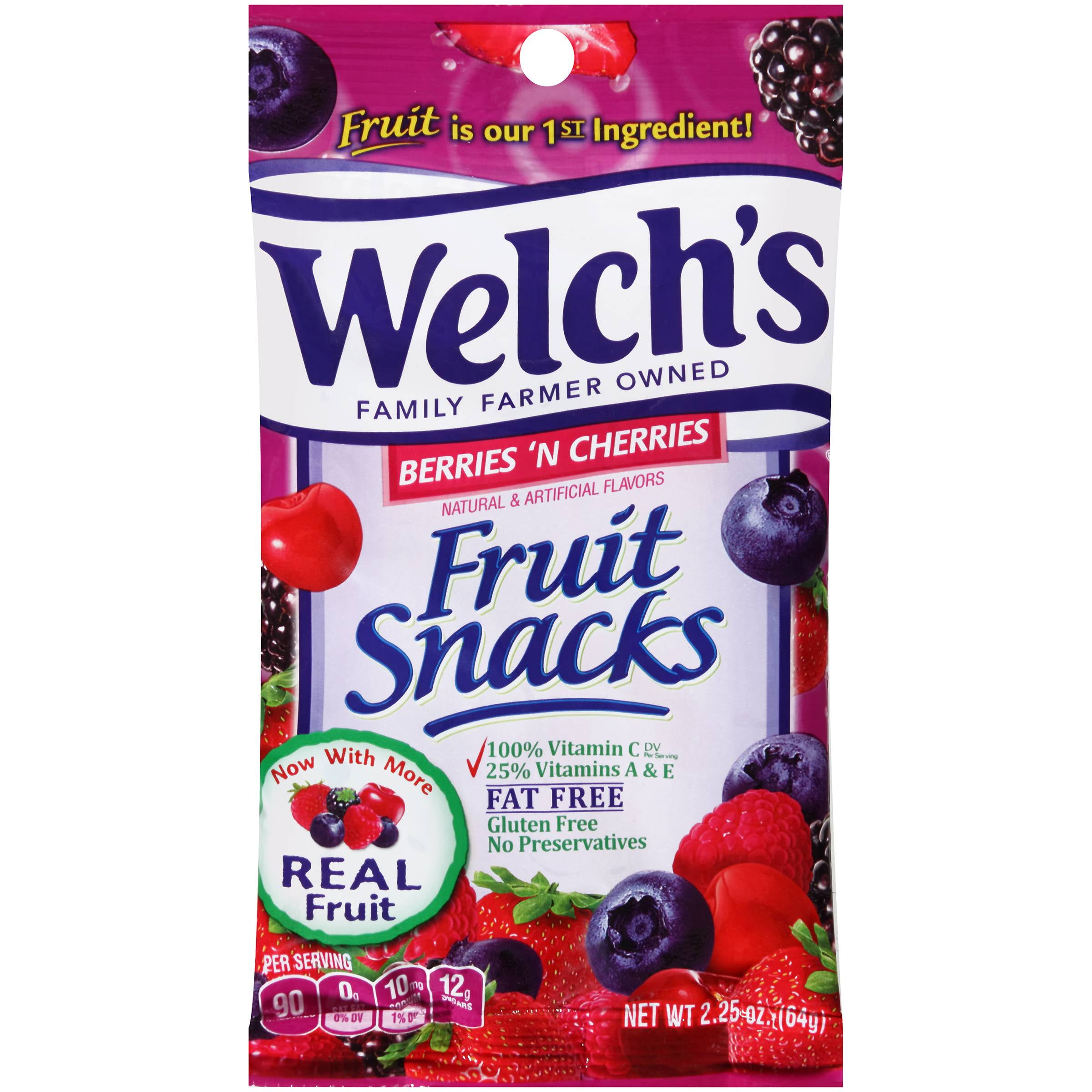 Welch's Fruit Snacks, Berries 'N Cherries, 2.25Ounce Pouches (Pack of