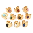 thumbnail image 4 of 5pcs 304 Stainless Steel Wide Open Cuff Rings Oval Natural Gemstone Ring for Women Real 18K golden Plated Ion Plating(IP) 20mm Adjustable, 4 of 5
