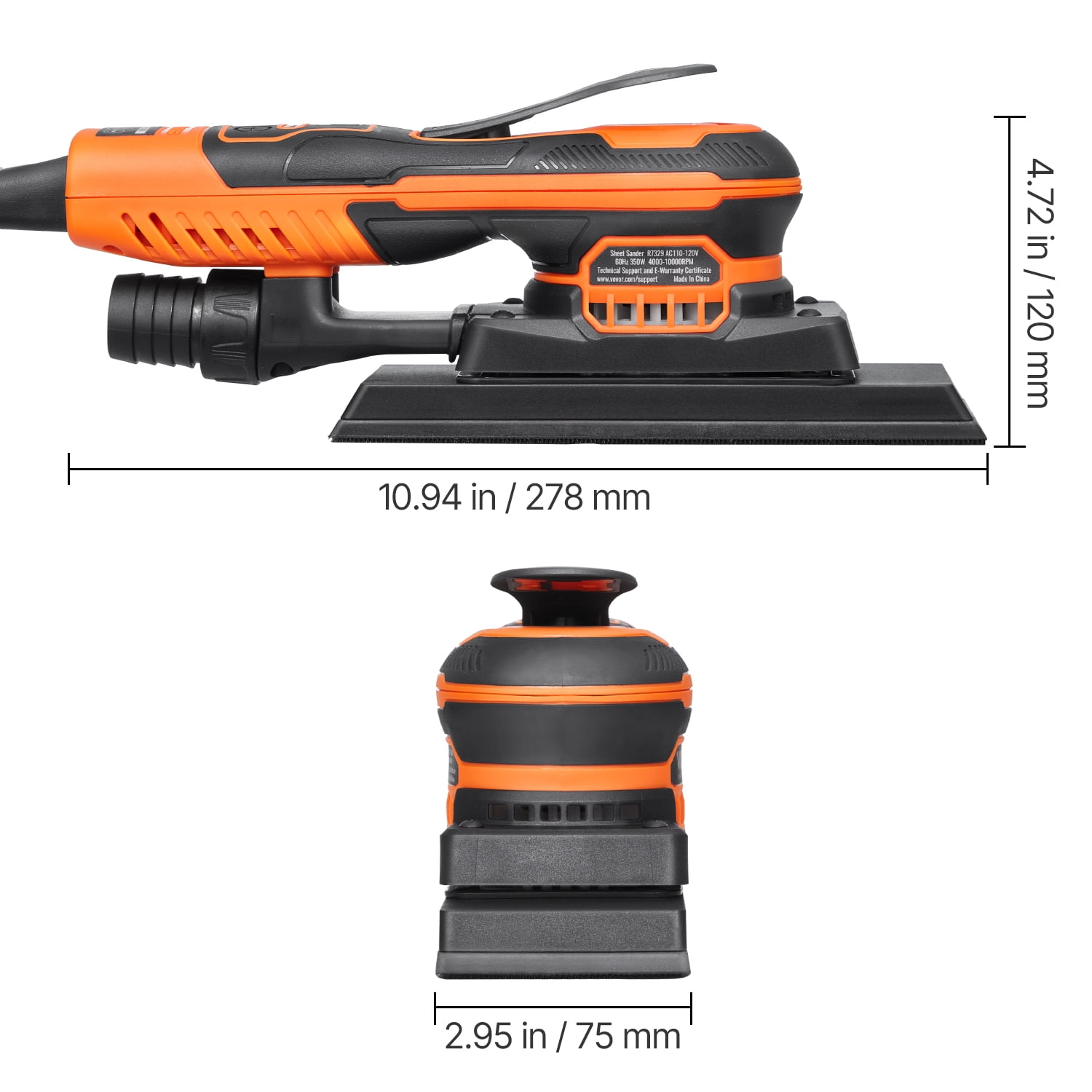 KFFKFF Orbital Sander, 3/8 Sheet 3A EC Brushless Sander, Up to 10000RPM Adjustable Speed Sheet Polishing Sander with 10PCS Sanding Sheets and Dust Extraction Adapter for Carpentry