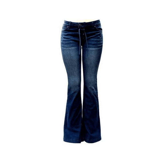 Jack David Women's Juniors 70s Trendy Flared Mid-Waist Fitted Bell Bottom Jeans