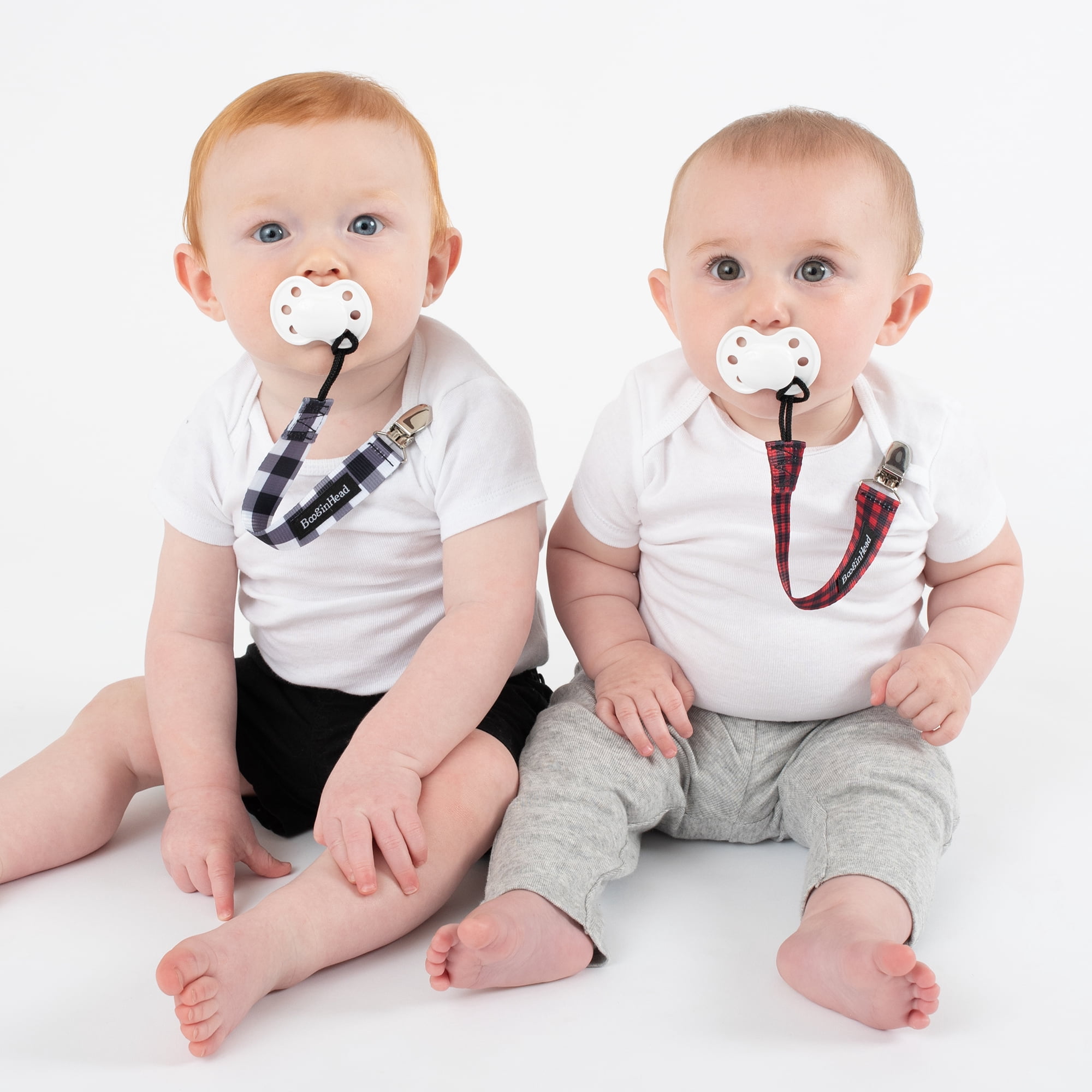 BooginHead Universal Pacifier Clips, Infant Toddler Boys and Girls, Red Plaid