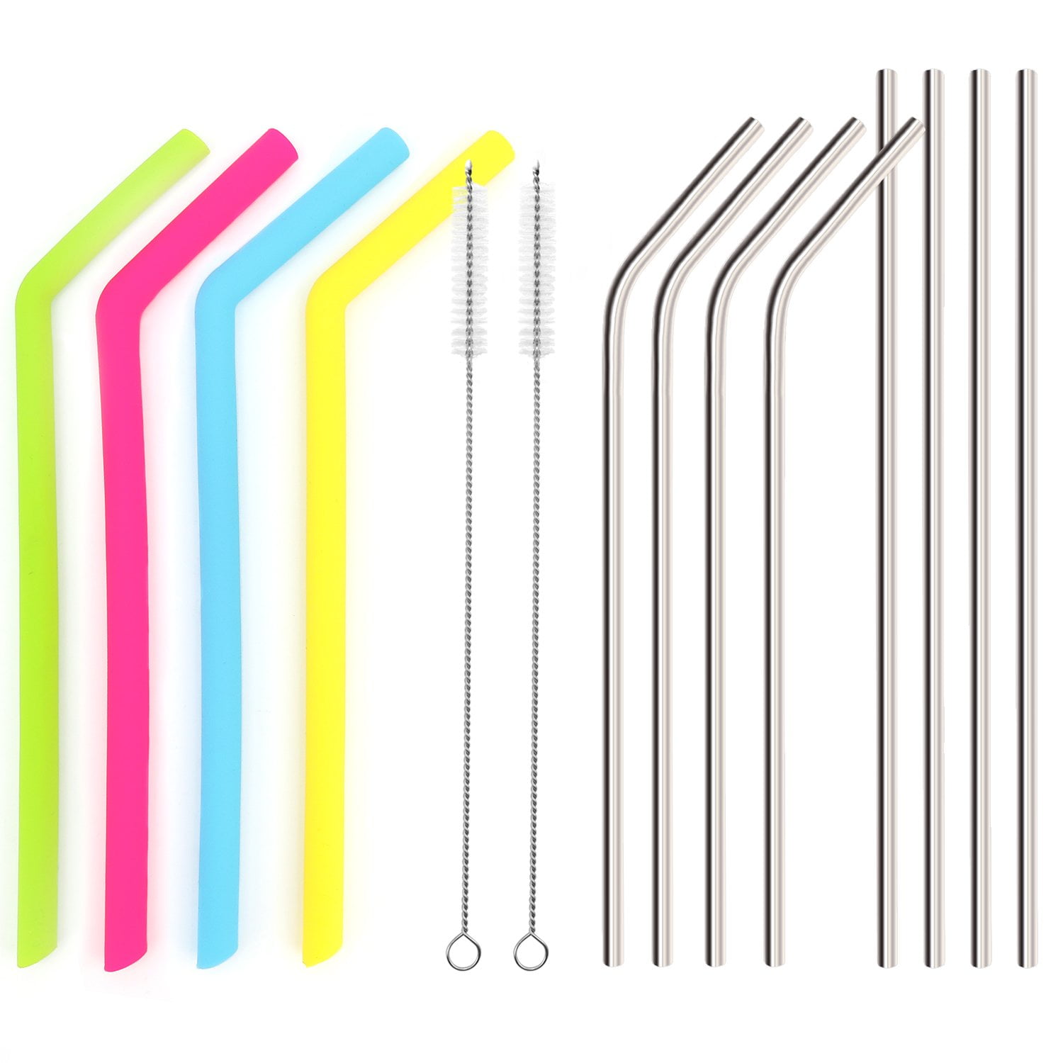 Kichwit Extra Long Stainless Steel Straws Set of 8, Reusable Wide Straws  for Smoothies, 10.5 Inches Long, 5/16 Wide, Metal Drinking Straws, 2