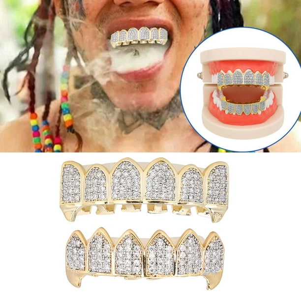 Grillz Dents de Grillz plaquées or avec pince à épiler et rainures