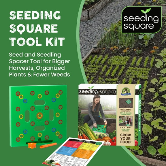 Seeding Square - Seed and Seedling Spacer Tool for Bigger Harvests, Organized Plants & Fewer Weeds – Color-Coded Gardening Template with Magnetic Dibber, Ruler & Planting Guide