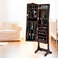 thumbnail image 3 of Patiojoy Auto Lighting Jewelry Box Armoire Vanity Case w/ Full Length Mirror & 14 pcs LED Coffee, 3 of 8