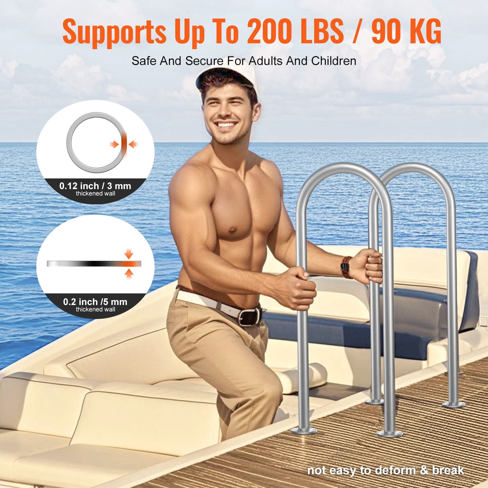 Pool Handrail, 36 x 13 inch Pool Railing, Aluminum with Base Plate for Indoor/Outdoor Pools, Humanized Swimming Pool Safety Railing for Decks, Rust-Proof Grab Bar with Accessories for Spas Docks