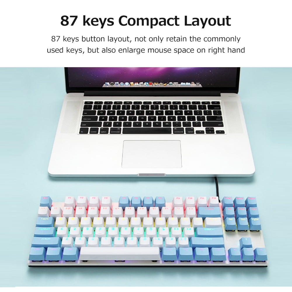 iBlancod K87 87 Keys Wired Mechanical Keyboard Metal Panel Two-color Injection Keycap 20 Light Effects Blue&White(Blue Switches)