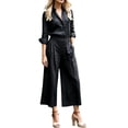 thumbnail image 2 of Cagogo Women's 2 Piece Set Long Sleeve Collared Shirt Wide Leg Pants Casual Outfit Solid Basic Tops Comfy Pants Matching Lounge Sets Travel Airport Clothes, Black 2XL, 2 of 7