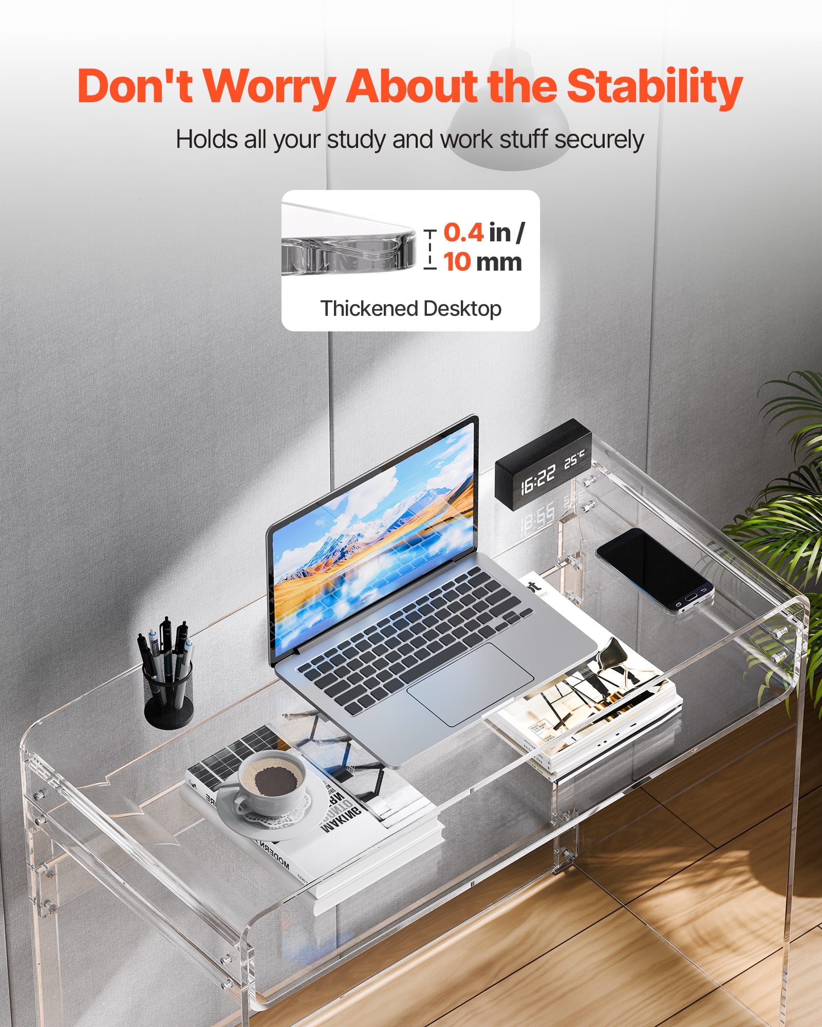 VEVOR Acrylic Table, 2 Tiers Clear End Table with Storage Shelf, Modern Rectangle Acrylic Side Desk, Transparent Thick Desk Nightstand for Bedroom, Office, Living Room, 15.7 x 33.5 x 29.5 in (Clear)