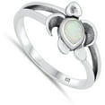 thumbnail image 4 of CHOOSE YOUR COLOR White Simulated Opal Sea Turtle Ring .925 Sterling Silver Band CZ Female Size 5, 4 of 4