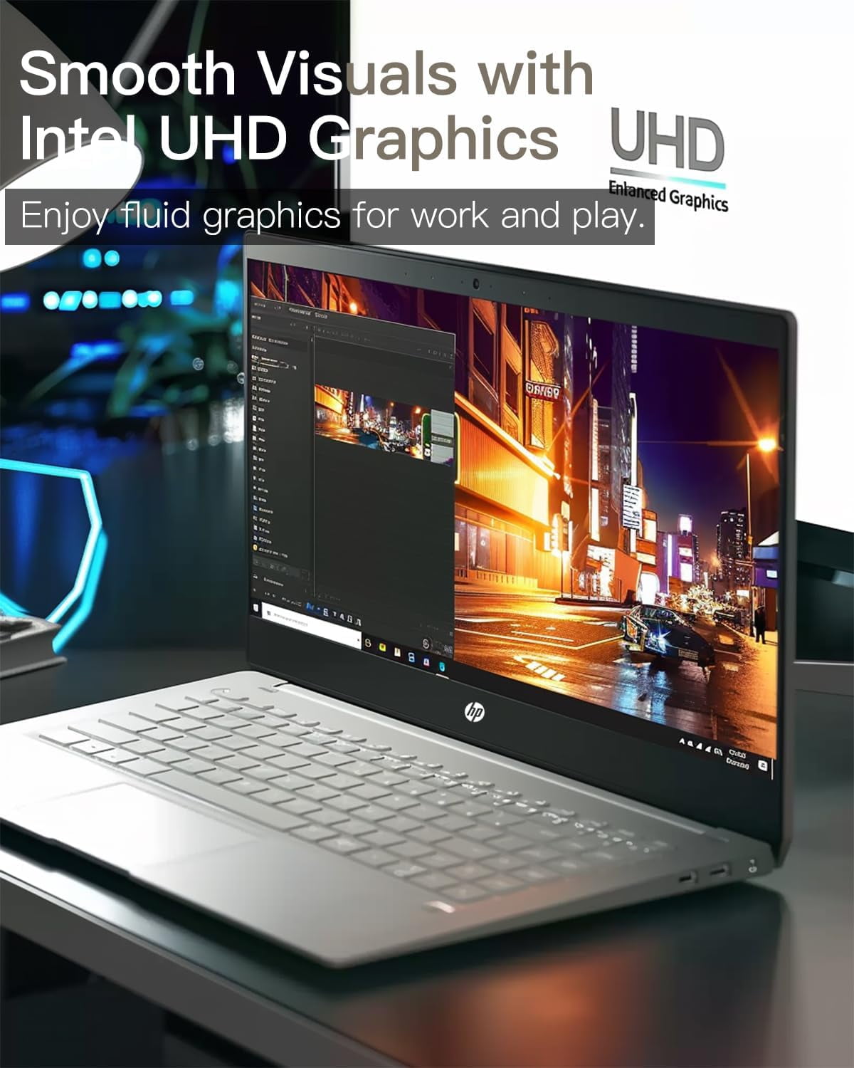 HP 14" Flagship Everyday Laptop Computer, 32G RAM, 128G UFS, 256G SD Card, Intel Quad-Core, Windows 11 Pro, AI-Powered, 1-Y Office 365, For Student & Business