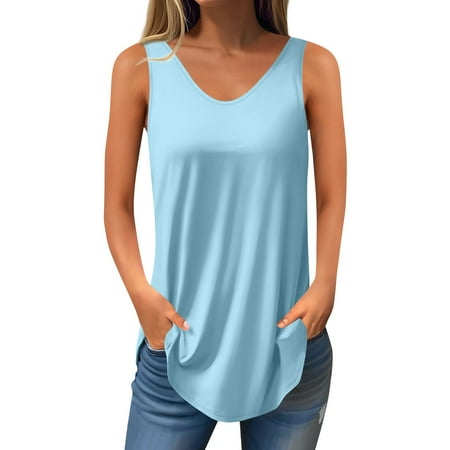 Summer Tops For Women  V Neck Casual Sleeveless Camisole Blouses Comfort Colors Basic Loose Fit Tank Tops Women S Woman Sweatshirt Going Out Tops Women Corset Tops Camisole (M  Light Blue) ZMTing