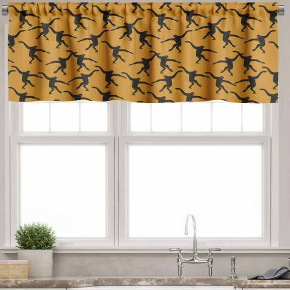Ambesonne Gorilla Valance Pack of 2, Jumping Monkey Silhouettes, 54"X12", Orange Grey