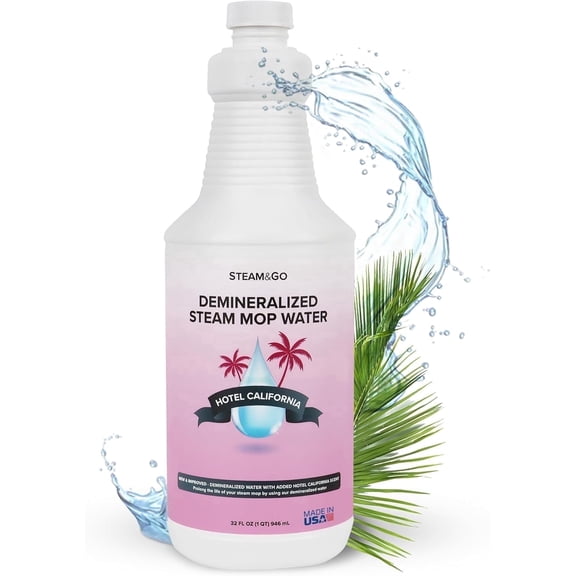 STEAM AND GO Demineralized Water Floor Cleaner Solution for Steam Mops, Hotel California, 32 fl oz