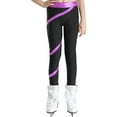 thumbnail image 1 of Ocealan Kids Girls Shiny Rhinestones Figure Ice Skating Leggings Metallic Striped Tights Sports Competition Pants Purple 8, 1 of 7