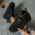 thumbnail image 3 of Womens Vintage Black Fringe Platform Boots Suede Studded Tassel Ankle Booties Lightweight Lace Up Casual Shoes, 3 of 5