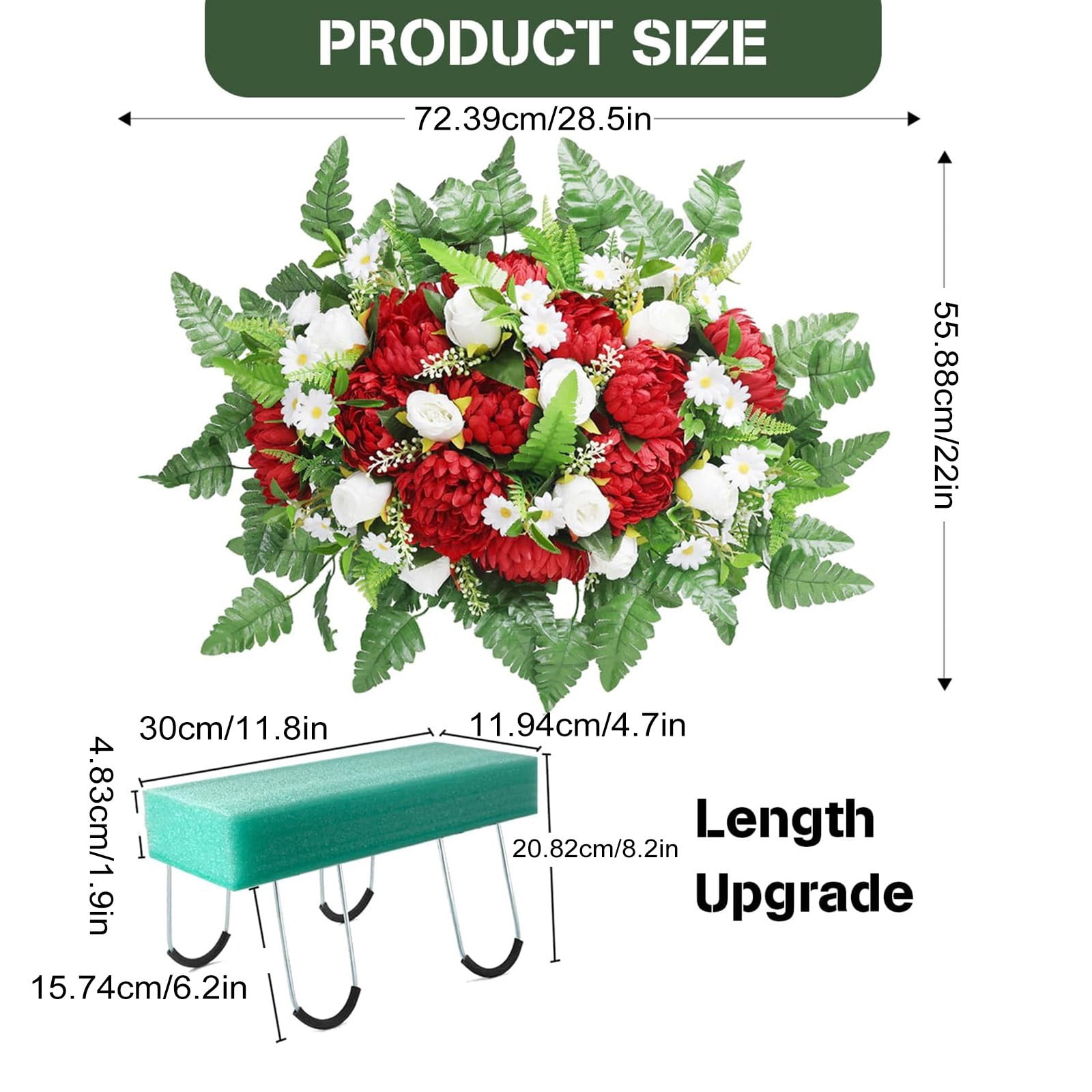 Mums Roses Arrangement, Memorial Flower Saddle, UV Resistant Headstone Flowers, Cemetery Floral Saddle, Artificial Grave Bouquet, Memorial Day Floral Decor, Realistic Cemetery Blooms