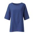 thumbnail image 5 of CHOK Chemises en Coton et Lin à Manches 3/4 pour Femmes, Blouses Décontractées à Col Rond, Coupe Ample, T-Shirts d'Été, 5 of 5