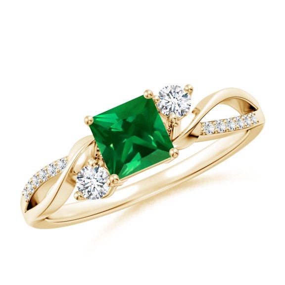 ANGARA Nature Inspired Square Lab Grown Emerald Twisted Vine Engagement Ring for Women in 14K Yellow Gold (Size-5mm) | May Birthstone, Anniversary, Jewelry Gift for Women | Lab-Grown Emerald Ring