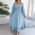 thumbnail image 2 of qolati Women 2024 Fall Dresses Puff Long Sleeve Square Neck Smocked Maxi Dress Solid Empires Waist Tiered A-Line Swing Flowy Long Dress, 2 of 7