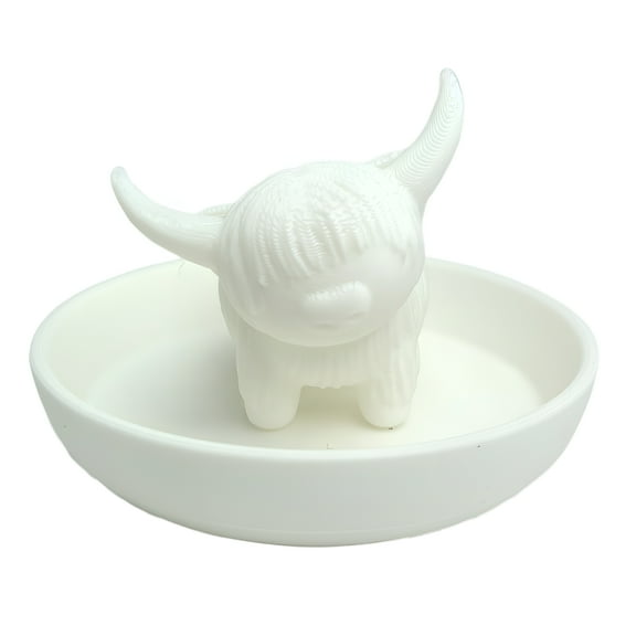 LAMIRO Cute Ring Holder Highland Cow Ring Holder Mini Highland Cow Ring Dish Plastic Cattle Statue Jewelry Stand for Wedding Anniversary Bridal Engagement