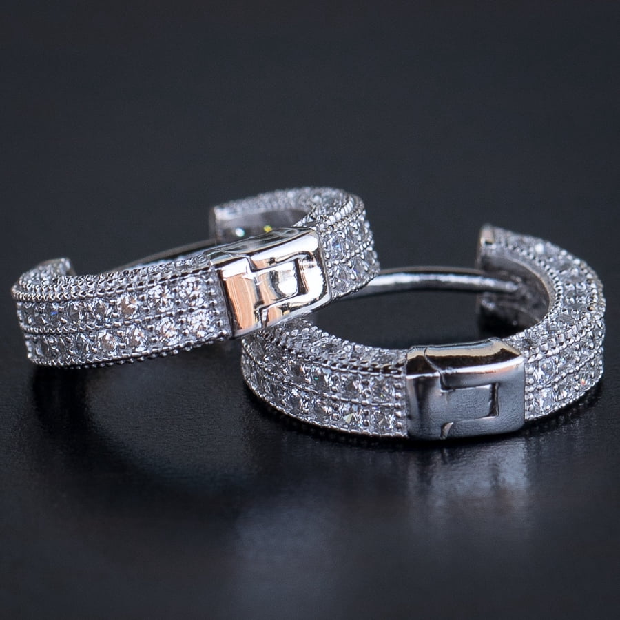 Small Iced CZ Bling Hoops with Cubic Zirconia 14K White Gold Plated 925 Sterling Silver Post Hip Hop 12mm Ice Out Huggie Hoop Earrings