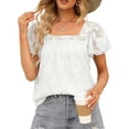 thumbnail image 4 of Fsqjgq Womens V Neck Tee Shirts Plus Size Peach Top 2024 Summer Women's New Square Collar Lace Hollow Short Sleeved Chiffon Shirt Womens Tops Summer, 4 of 6