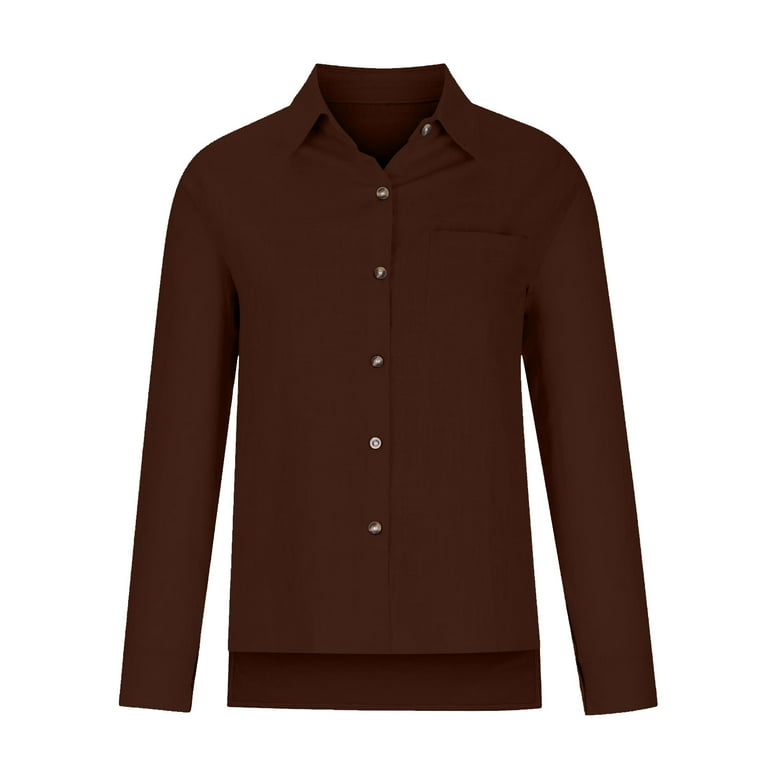 Fall Fashion Cotton Linen Button Down Shirts for Women Classic Solid Color  Lapel Long Sleeve Tops Casual Loose Comfy Blouse Tunic Tops #Brown 3XL -  Walmart.com