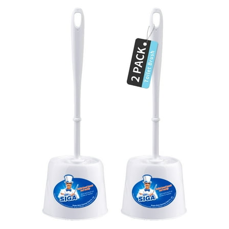 MR.Siga Toilet Bowl Brush and Caddy, Dia 12cm x 38cm Height,White, Pack of 2