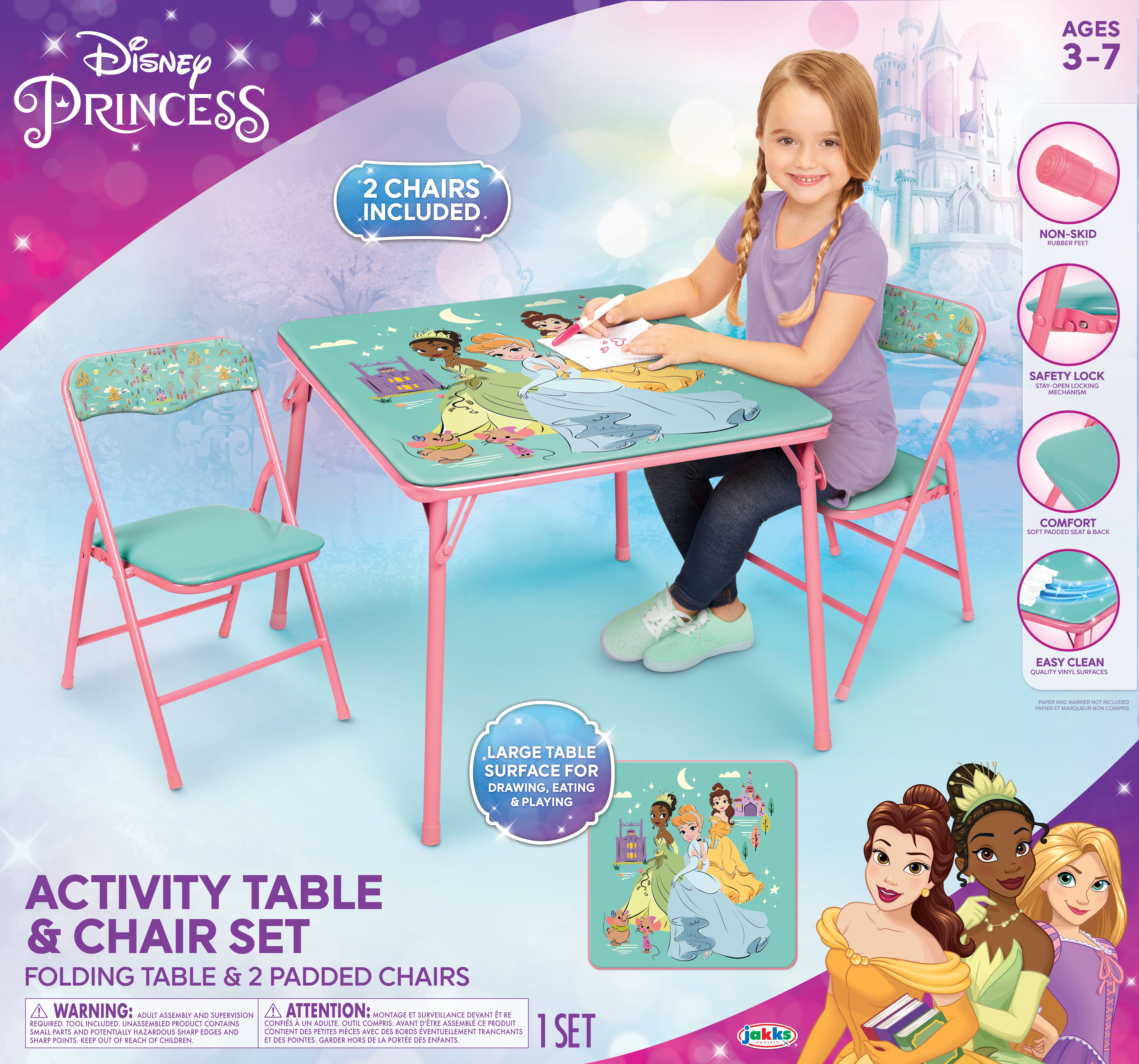 Disney Princess Child 3-Piece Table and Chairs Set, Pink