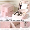thumbnail image 4 of 12PZAS Mini Joyero Organizador con Espejos, Alajero Joyeria para Mujer de PU, 3 Capas Joyero de Viaje para Anillos Pendientes Collares Regalo Pulseras y Relojes (Rosa), 4 of 7