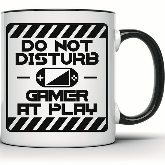 Do Not Disturb Gamer At Play Mug - Funny Gaming Gift - Gamer Coffee Mug - Video Game Lover Gift Idea - Game Console Design - 11 Ounce Black Rim Handle Novelty Coffee Cup - WMUG1161-BLK