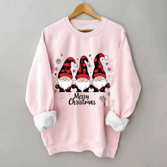 HOMBOM Merry Sweatshirts for Women Pink Crewneck Light Up Xmas Soft Santa Christmas Ladies Sweatshirt