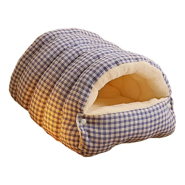 Casa para gatos de algodón PP multiusos, un regalo cómodo para tu gato, con un diseño suave, Azul Blanco M