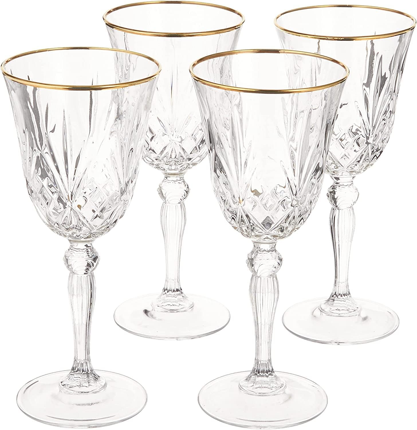 Elegant and Modern Crystal Glassware for Hosting Parties and Events - Red Wine Glass, Gold Band, Set of 4, 7.5 oz.