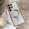 thumbnail image 3 of Funda para teléfono - Funda ultradelgada de lujo transparente con carga inalámbrica magnética y protección para la lente, color dorado smartphone S25 Plus, 3 of 5